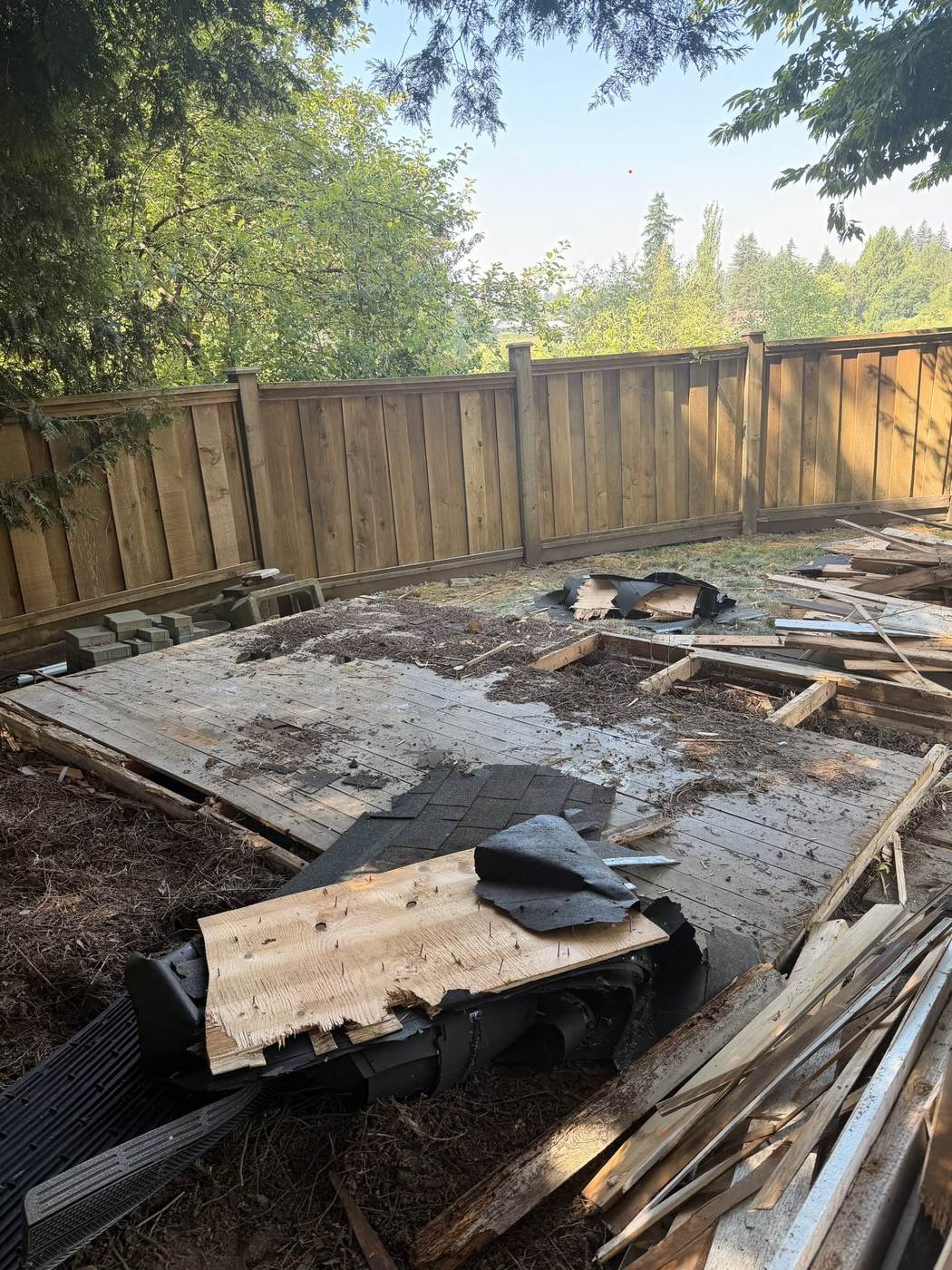 Rotten deck torn out by hand, the kind of job other crews turn down